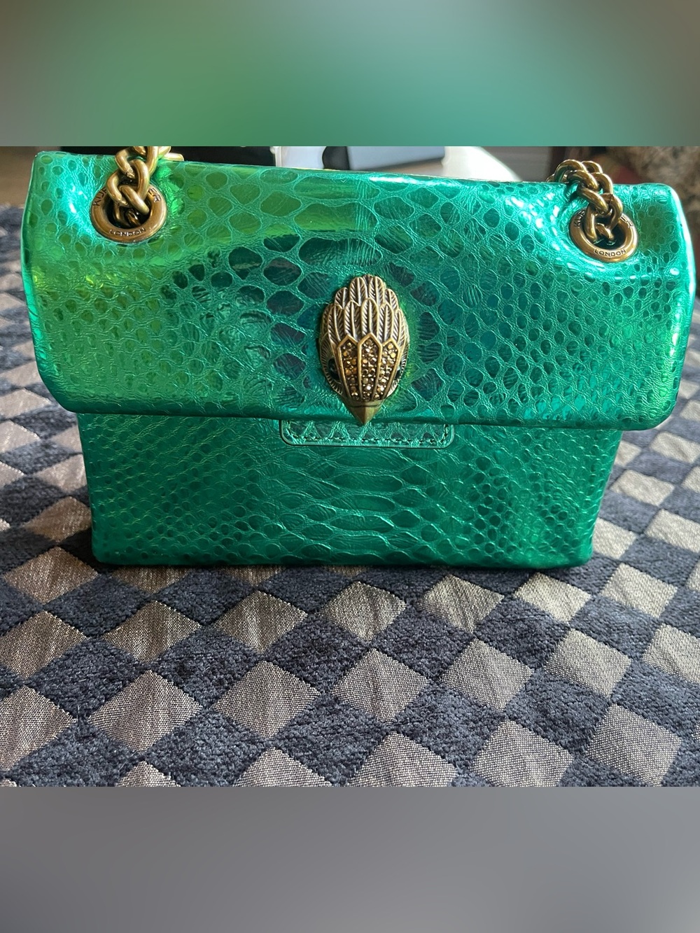 Kurt Geiger, London emerald green metallic snake embossed